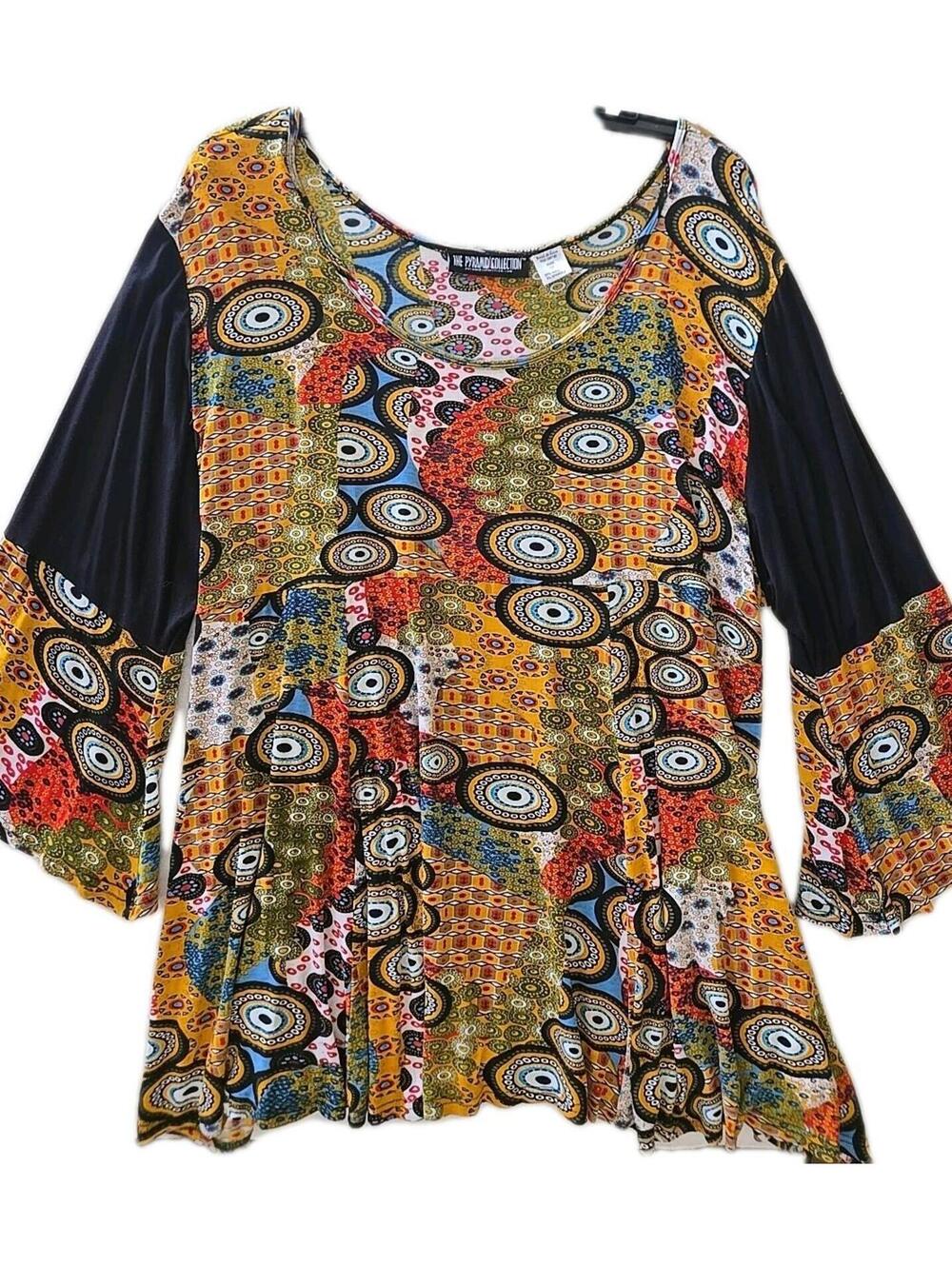 Pyramid Collection 3X Boho Hippie Tunic Top Multicolor NEW
